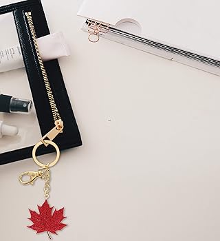 ✨kyoooooko✨ Aqua79 Red Maple Leaf Keychain - Gold 3D Sparkling Charm